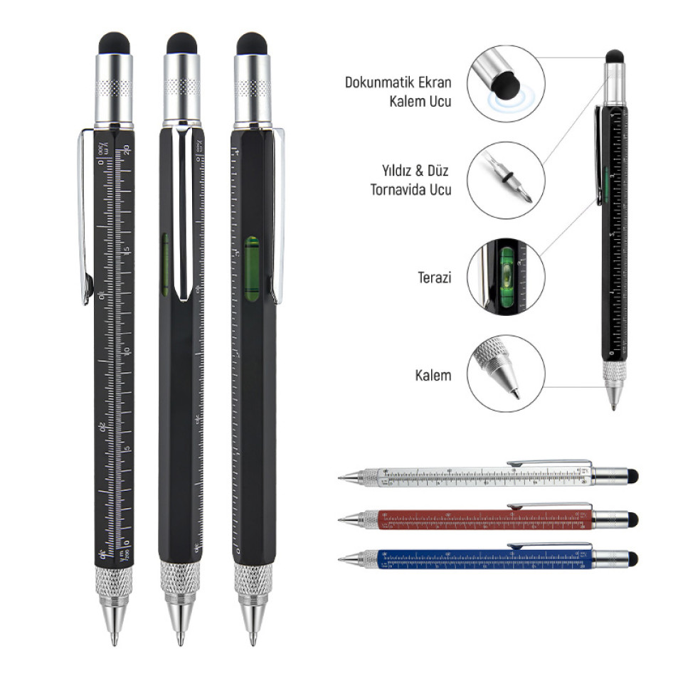 652 Siyah Metal Su Terazili - Tornavidalı Touchpen Kalem 652 Siyah Metal Su Terazili - Tornavidalı Touchpen Kalem